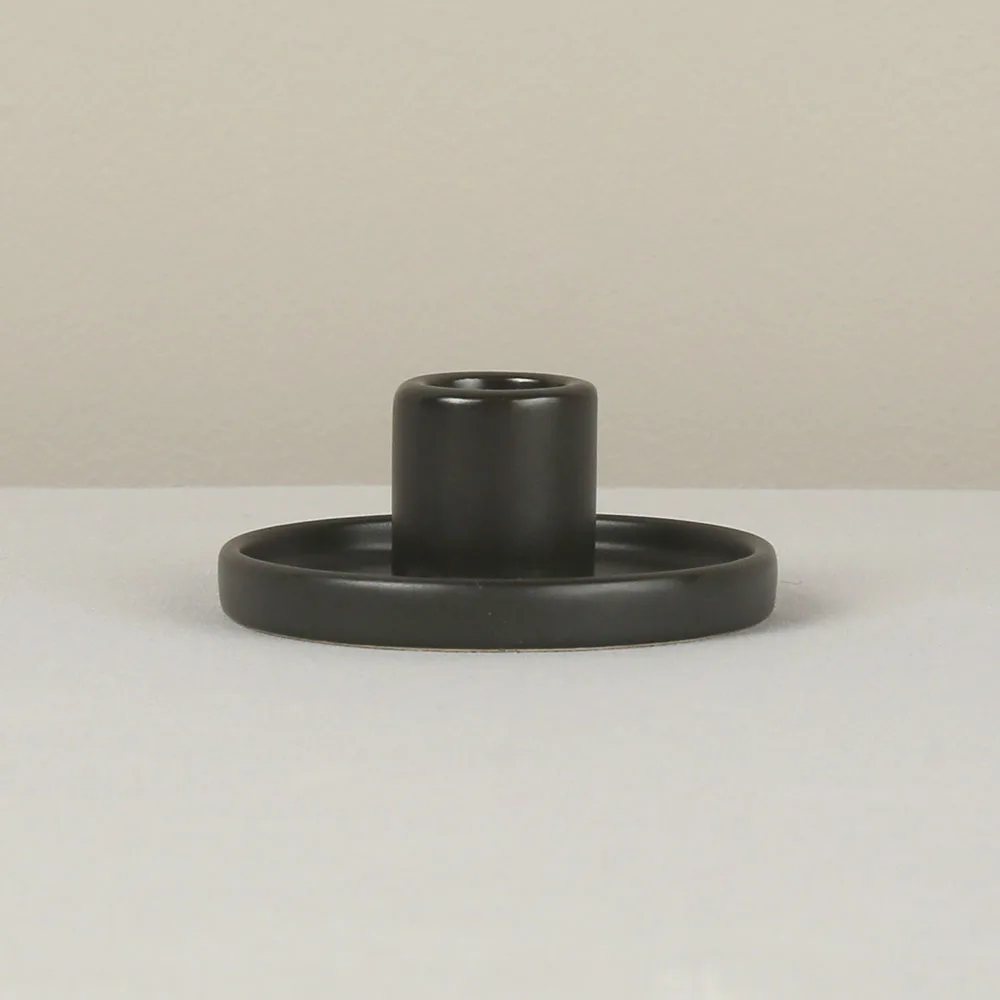 Matte Black White Minimal Ceramic Candle Plate Holder Stand
