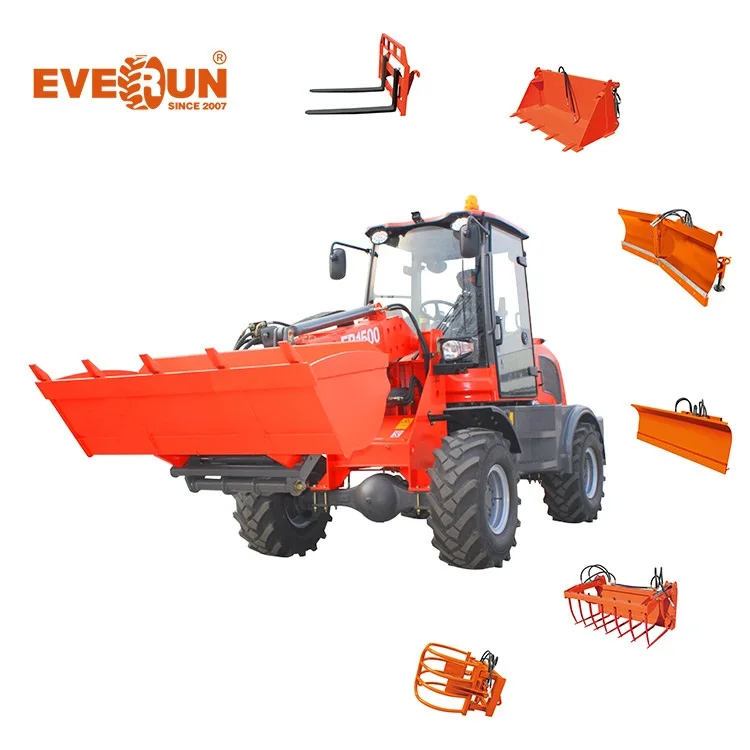 Everun ER1500 1.5Ton telehandler with pallet forks Hydraulic front end small diesel Compact telescopic Mini Wheel Loader