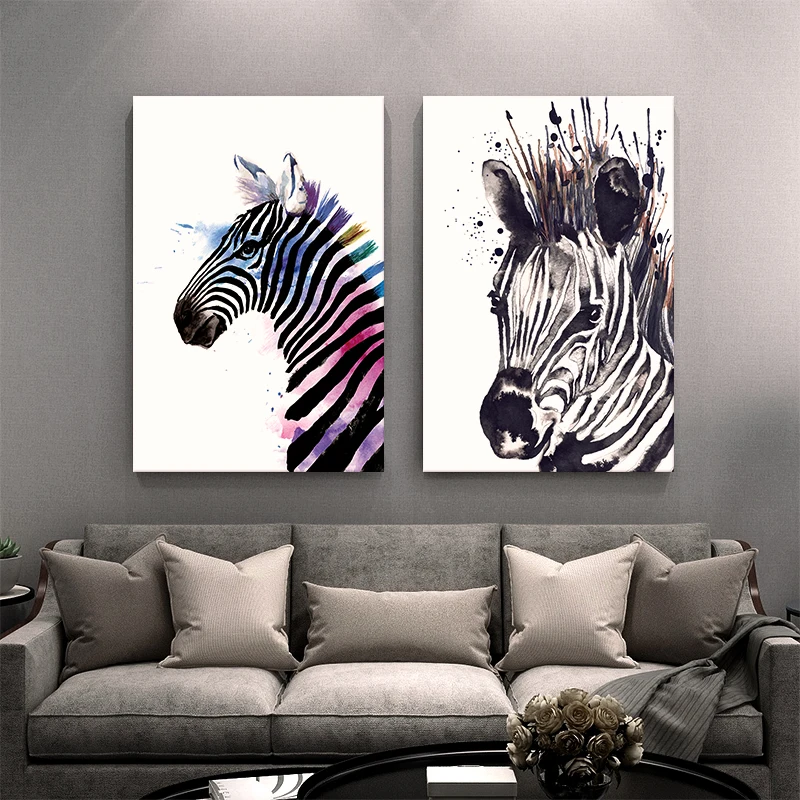 modern animal wall art black and white watercolor horse oil painting zebra handmade canvas prints