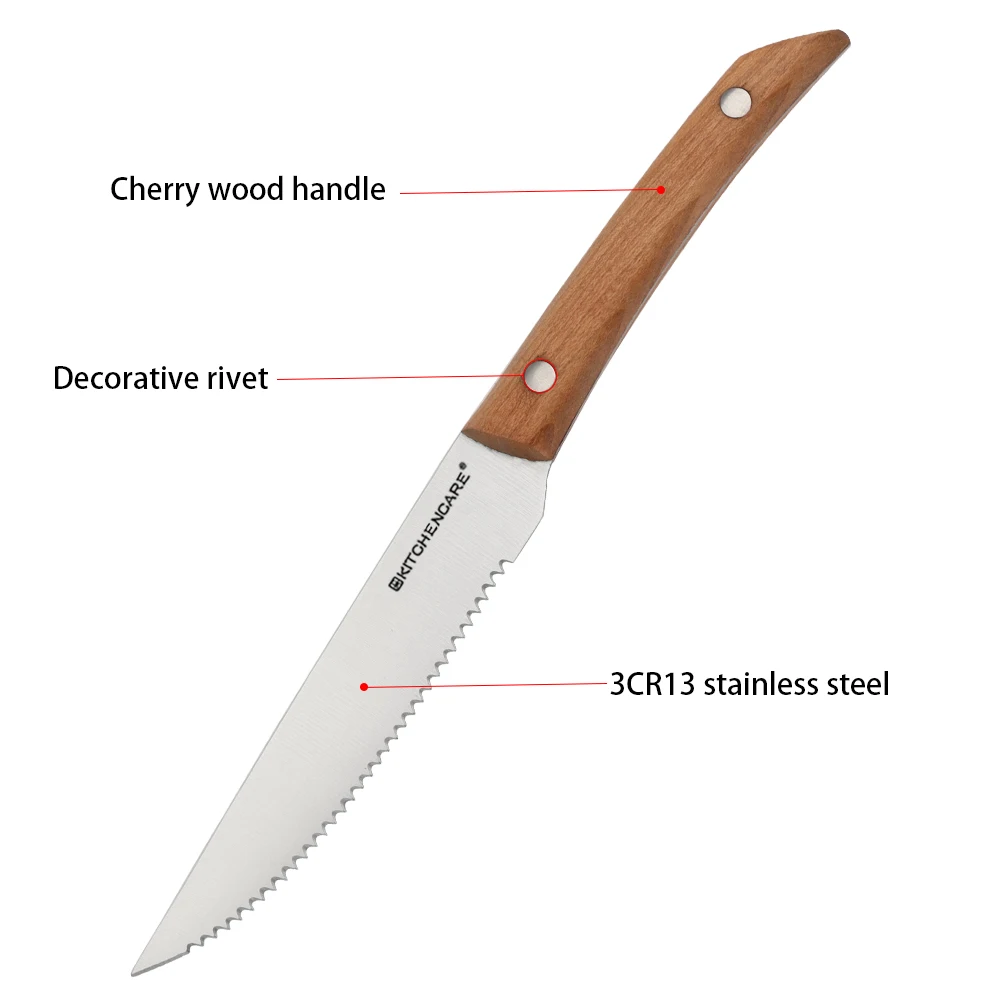 KITCHENCARE 4 piece Kitchen Knives Set Custom Beaf Serrated Knife Wood Steak Knives Set