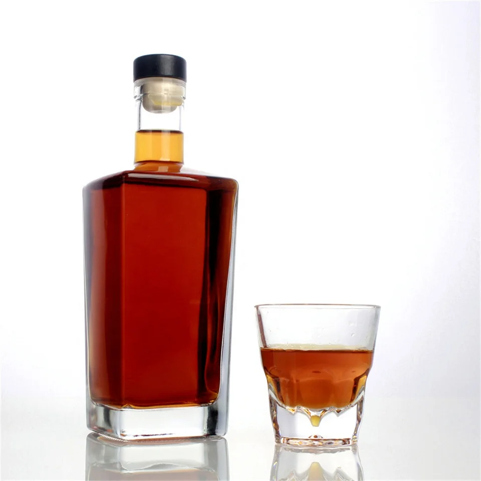 Custom OEM ODM liquor extra flint 75 cl 750 ml square glass whiskey brandy rum bottle