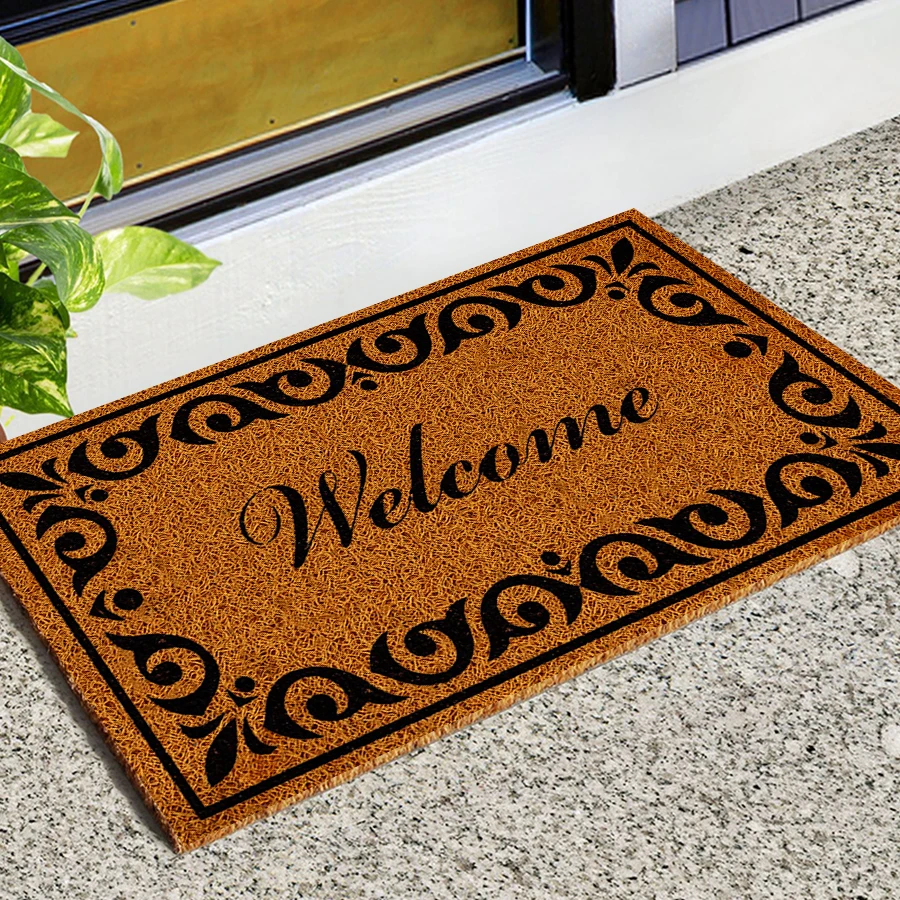 Durably Washable Artificial Coconut  Puzzle Design Outdoor Doormat for Home Hotel Easy to Maintain Door Mat Modern PVC