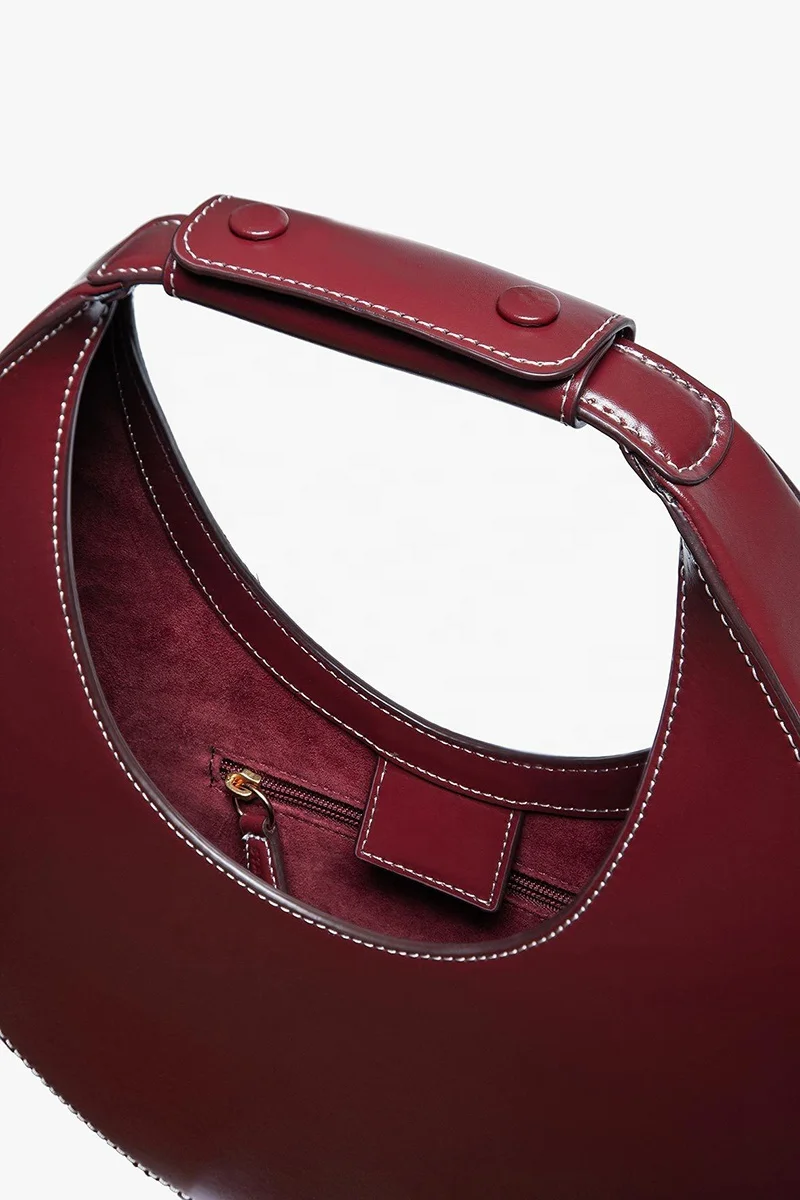 New Fashion Burgundy Ladies Shoulder Bag Trendy Pu Leather Half Moon Women Underarm Handbags
