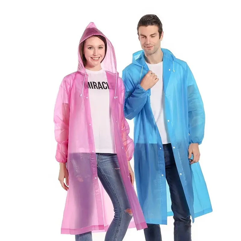 Adult EVA Hooded Raincoat Waterproof with Buttons Eco Friendly Colorful Rain Poncho