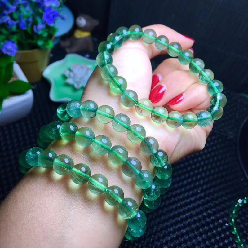 Wholesale natural crystal 8.5mm green fluorite bead Bracelet