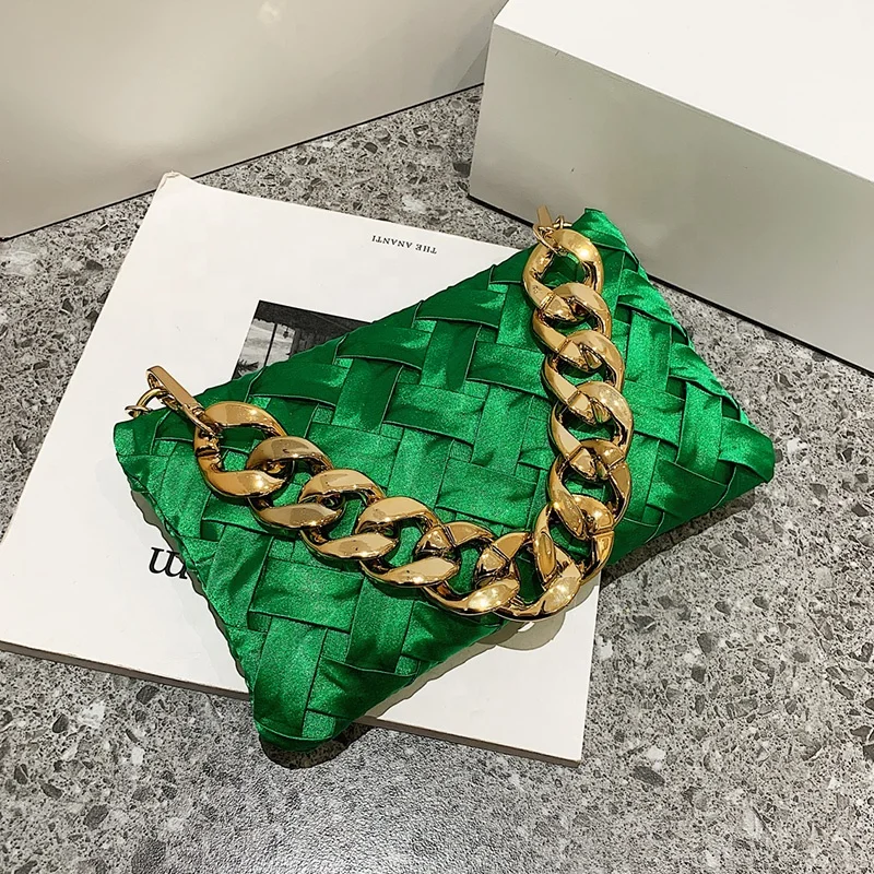 Wholesale ins Hot Woven PU Purses Drop Shipping Thick Chain Strap for Lady Small Jelly Handbags Women Shoulder Bag Handbag