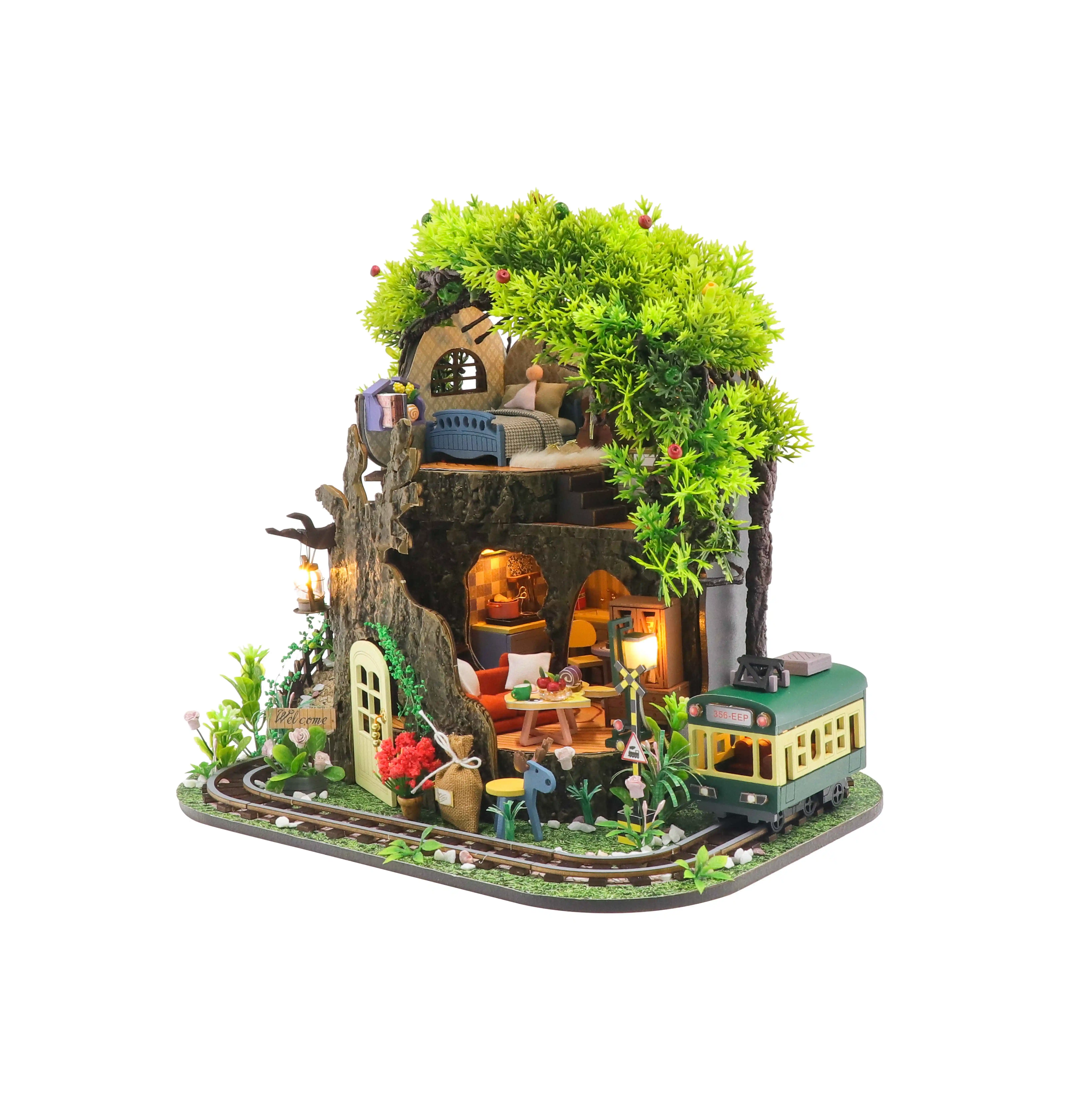 Popular 3D Wooden Miniature Tree House Model Puzzle Dollhouse Doll Houses For Kids Other Educational Toys