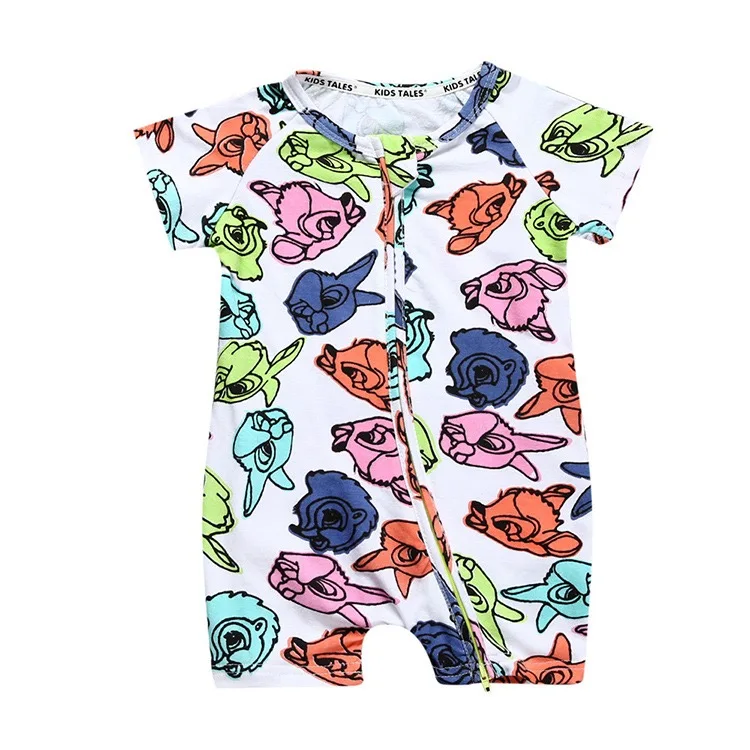  INS Amazon summer baby short sleeved clothes newborn print double zipper jumpsuit male climbing for a