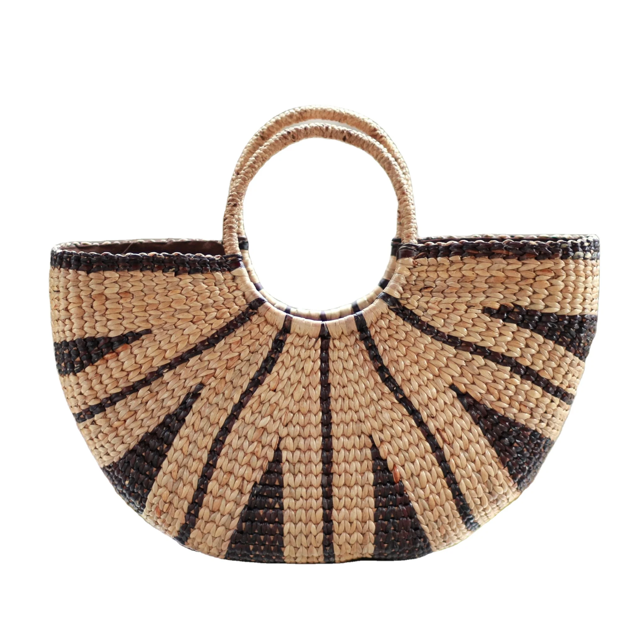 Bohemian striped black beige shoppe large water hyacinth bag elegant casual fashion straw bags bali woven