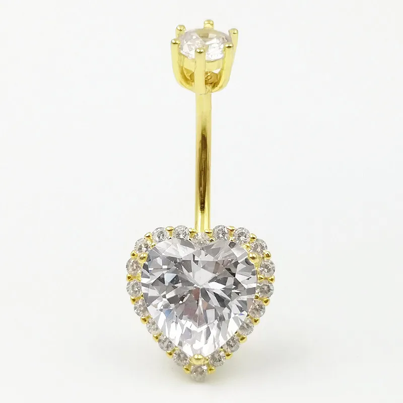 Fine Jewelry Piercing Jewelry S925 Sterling Silver navel nail Heart shaped piercing with zircon Spice Girl umbilical nail