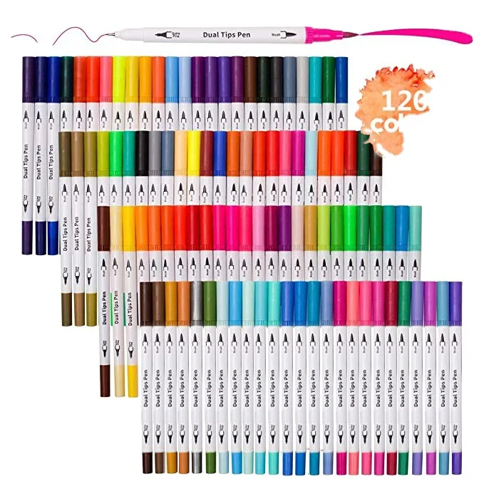 В наличии, маркер для художественного рисования, 12/24/36/48/60/72/100/120 цветов, 0,4 мм, двойной наконечник кисти, художественный маркер, набор акварельных ручек