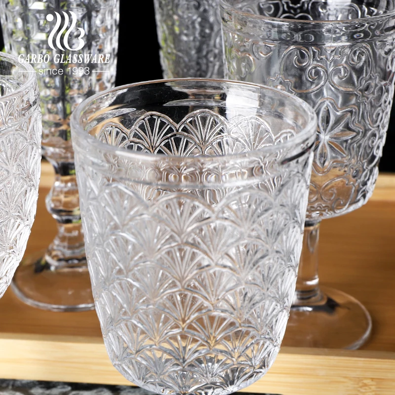 Classic Vintage transparent engraved white red wine champagne glass cups long stem goblet stemware for European country