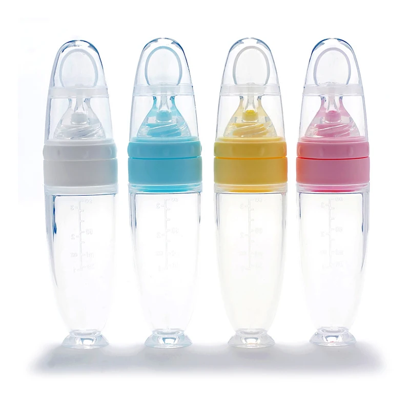 Amazon, Лидер продаж, детская ложка-Кормушка, силиконовая ложка для дозирования еды, 90 мл, розовая детская бутылочка для кормления