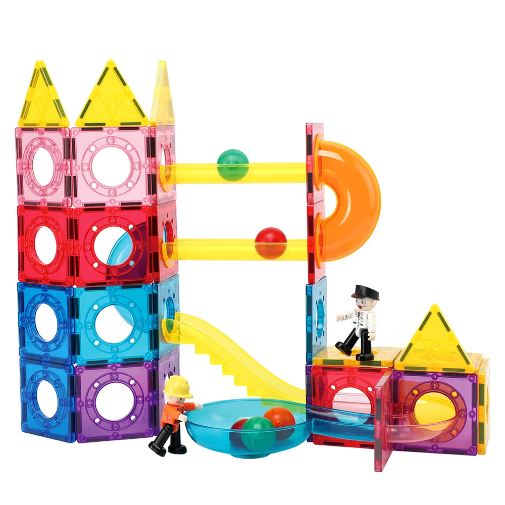 120pcs Strong Magnetic Tiles Pipe Tube Set Creative ABS Plastic 3D Construction Blocks Marble Run Building Blocks With LED Ball