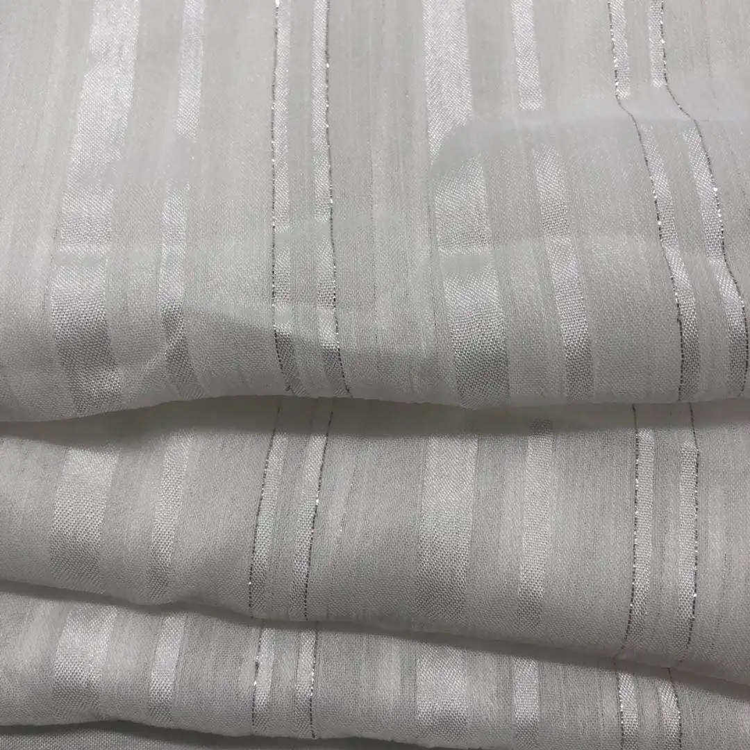 Блестящая полосатая атласная шифоновая ткань с металлическим покрытием из искусственного шелка с люрексом