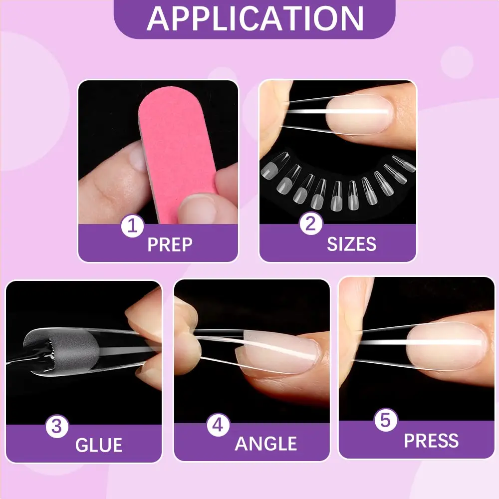 LONG Gel Nail Tips Coffin 504pcs Pre-buff Full Cover Ballerina Nail Tips No Crack No Trace For Nail Extensions