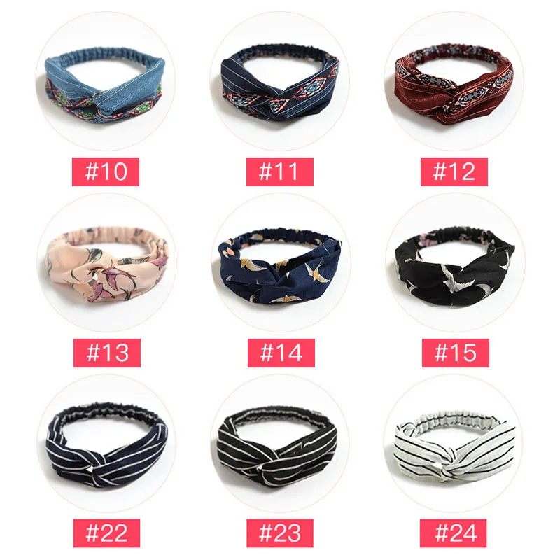 100+ Design Women Headwrap Boho Chic Rose Retro Knotted Cross Cloth Art Elastic Makeup Colorful Headband Hair Band