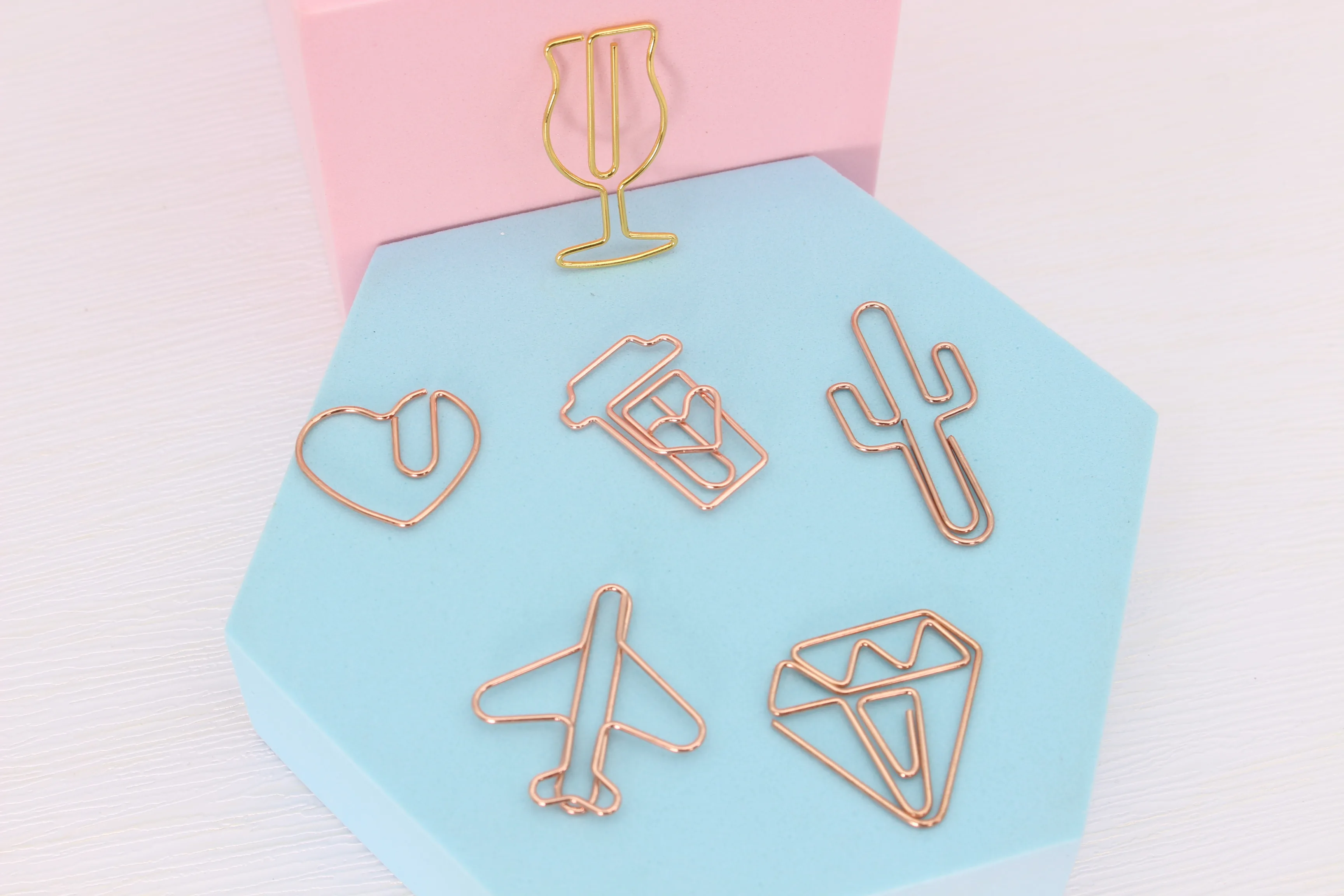 Iron Wire Plated Rose Gold Metal Clips Cup Diamond Airplane Heart Cactus paper clips