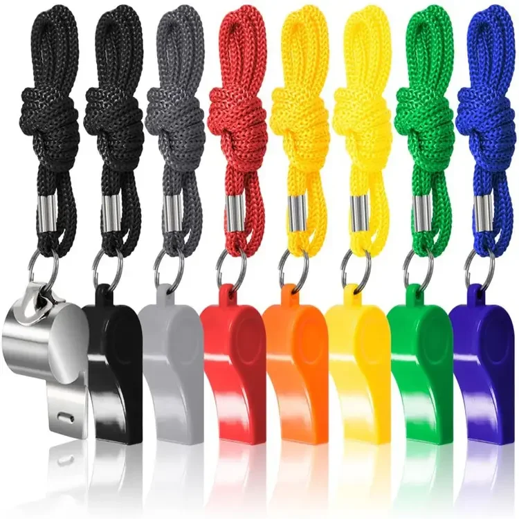 Wholesale ABS material Colorful Custom Logo Whistles with Lanyard for Outdoor Whistle Sports Training Referee Whistle