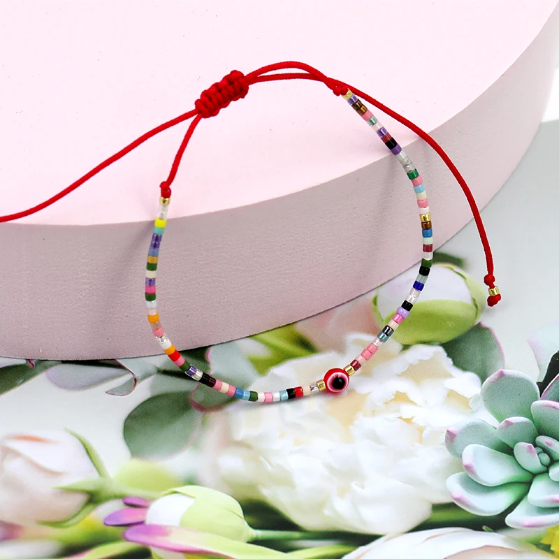 2021  Colorful Chinese Red Cord Miyuki Seed Beads Demon eye Adjustable Bracelet For Women Girls Turkish Devil Eye Lucky Bracelet