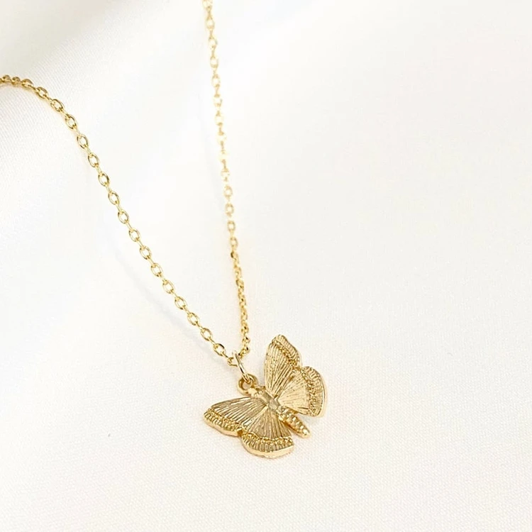 Minimalist Stainless Steel Women Butterfly Necklace Jewelry Dainty Tiny Gold Plated Butterfly Pendant Necklace