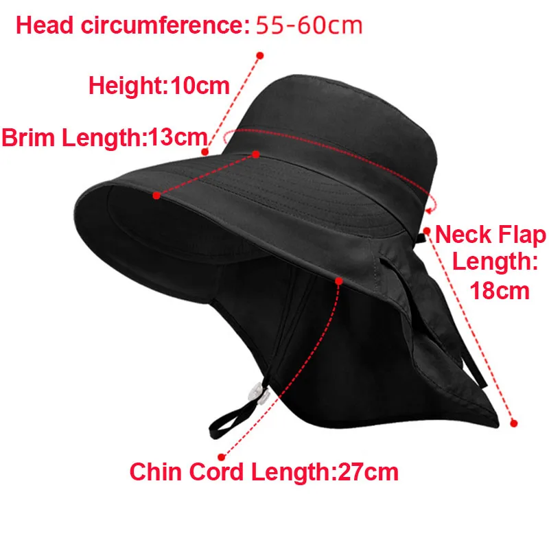 UPF50+ Outdoor Women Sun Hat Wide Brim Fishing Hat with Neck Flap Ponytail Hole