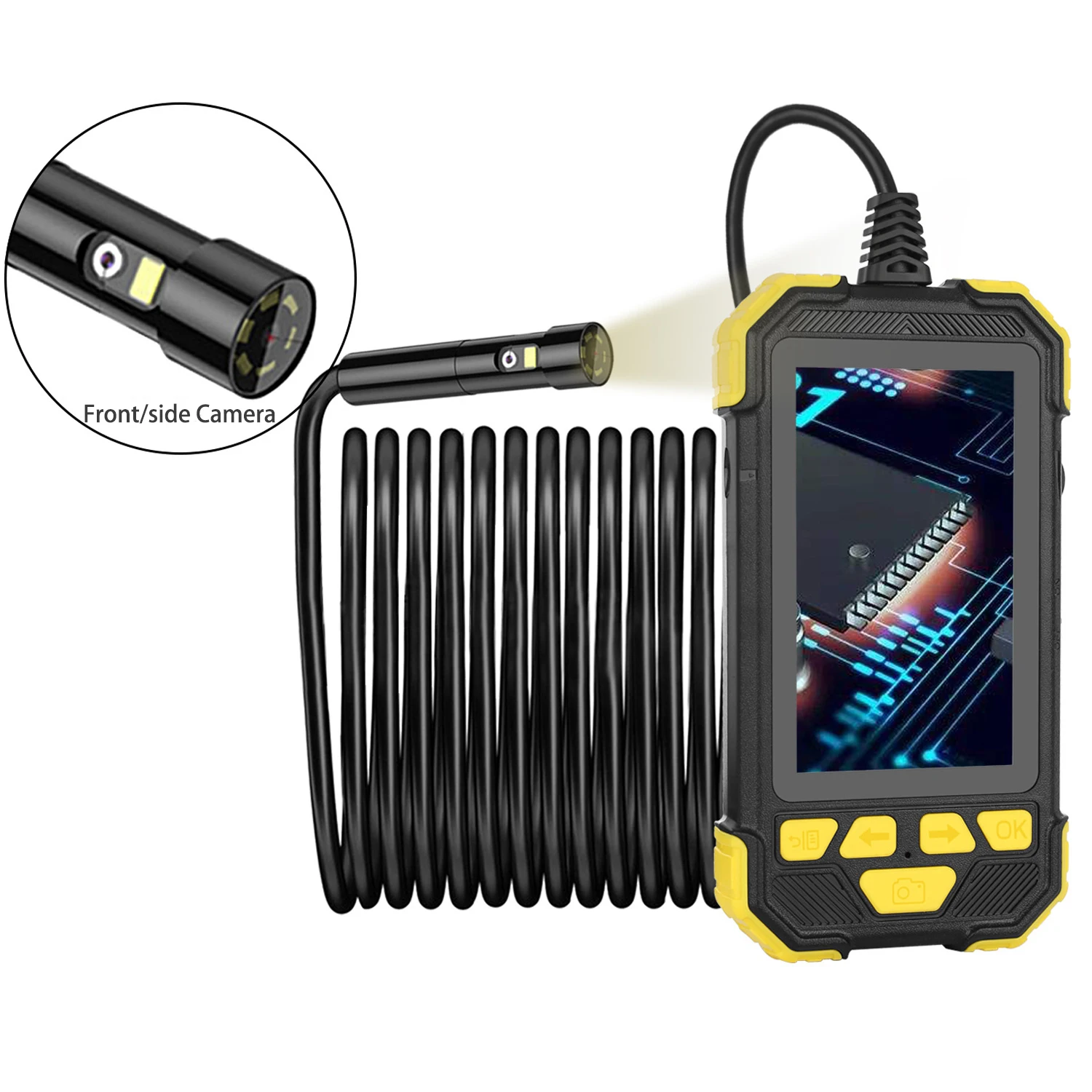 Портативная камера-эндоскоп Y19 с двойным объективом, 1080P, экран 4,3 дюйма, кабель 5 м, камера для промышленного осмотра, ручная камера бороскопа