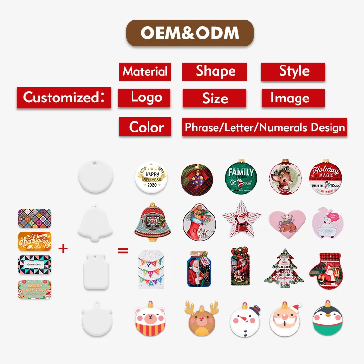 Blank Pendant Hanging Decorations Custom Sublimation Christmas Ceramic Heart Round Shape Ornament
