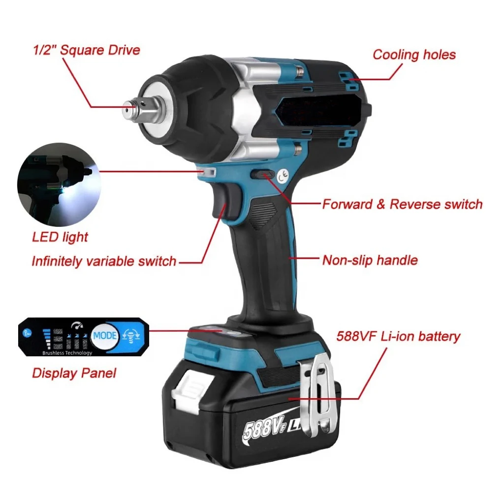 Automotive repair large torque electric wrench, brushless charging board, lithium battery, heavy-duty impact air gun, dedicated