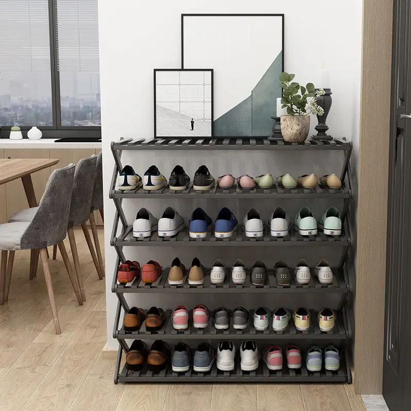 Custom Foldable 4~6 Tiers Shoe Rack Bamboo Pairs Shoe Shelf Storage Organizer