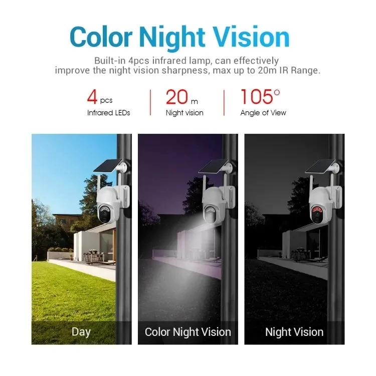 3MP Ptz Pir 360 Wifi Battery Camera 4g Solar Panel