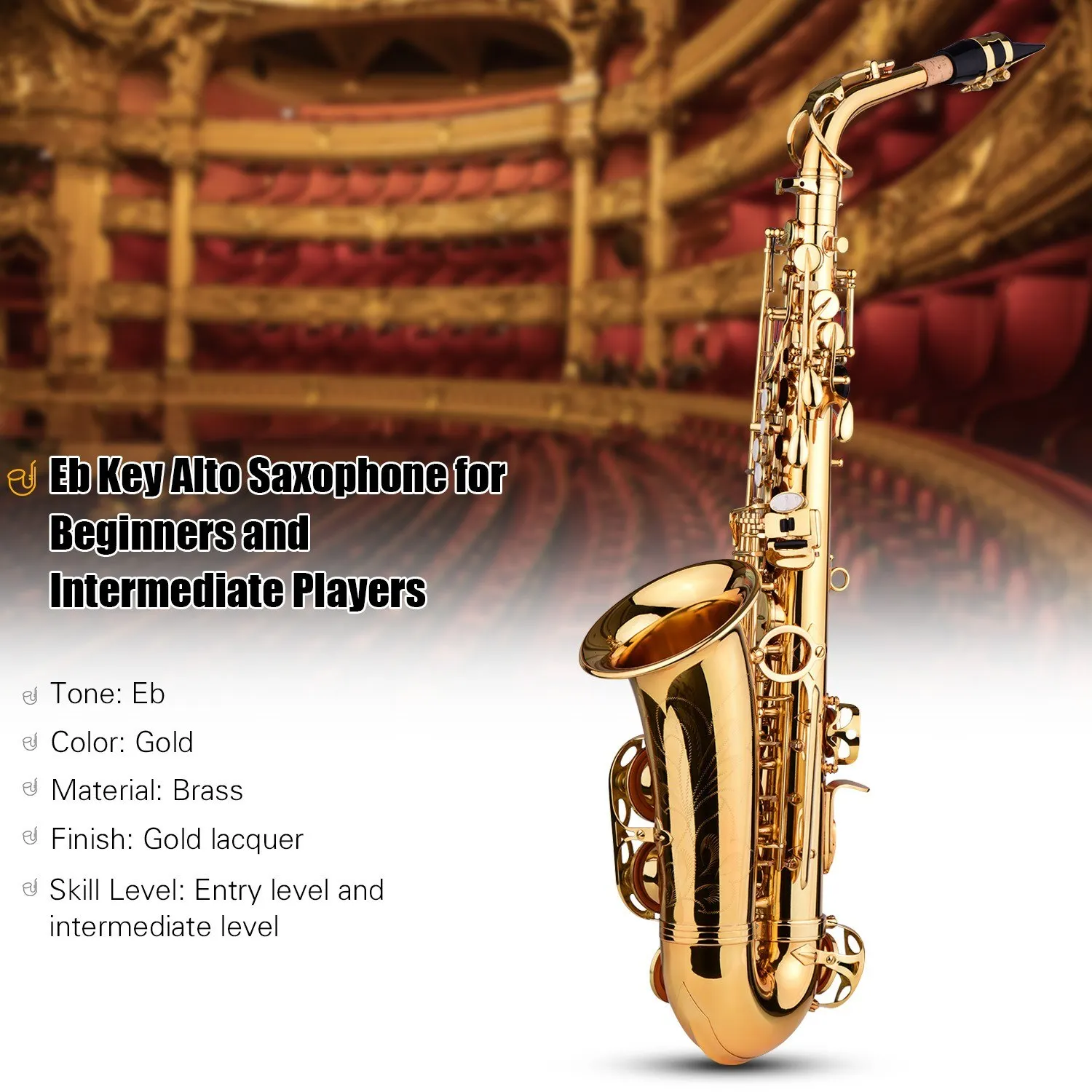 Alto Saxophone E Flat Alto Saxophone Eb Saxophone Gold With Cleaning Cloth Carrying Case