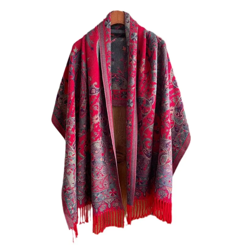 BESTELLA Brand Retro-Style Ethnic Tassel Cape Scarf Coat Polyester Professional Customized Premium Upgraded Shawl for Women