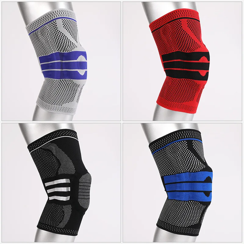 
Nylon 3D knitted Knee Lateral Brace Patella Protector Silicone Spring Knee Pads Sports Compression Sleeve Knee Support 