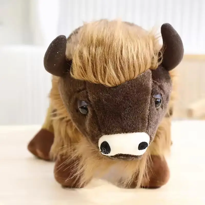 Simulation Buffalo Plush Toys Bison Stuffed Dolls Long-Haired Buffalo Stuffed Animal Toys Cow Plush Doll Christmas Gift