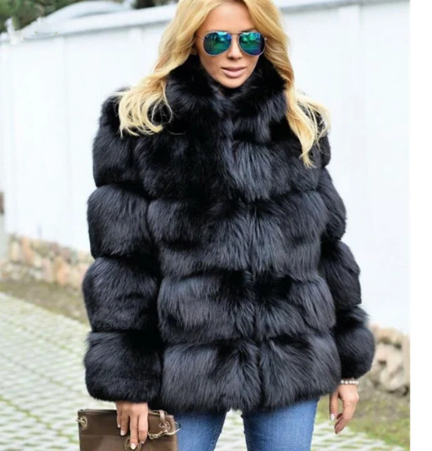 New Faux Fox Fur Coat Women Winter Fashion Stand Collar Artifical Fur Coats Women Warm Overcoat Female Faux Fur Jacket