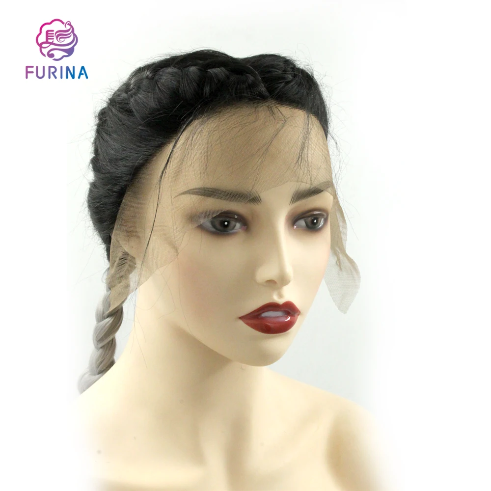 Furina Natural and realistic synthetic braided hair wigs ombre colour braided 2 part line wig braid synthetic wig for women