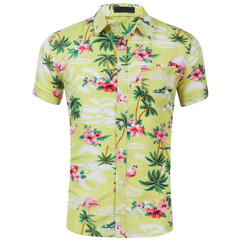 Wholesale Cheaper RTS allover print Resort shirts Peach Skin Island Palm Tree Beach shirts Aloha 100% polyester hawaiian shirts