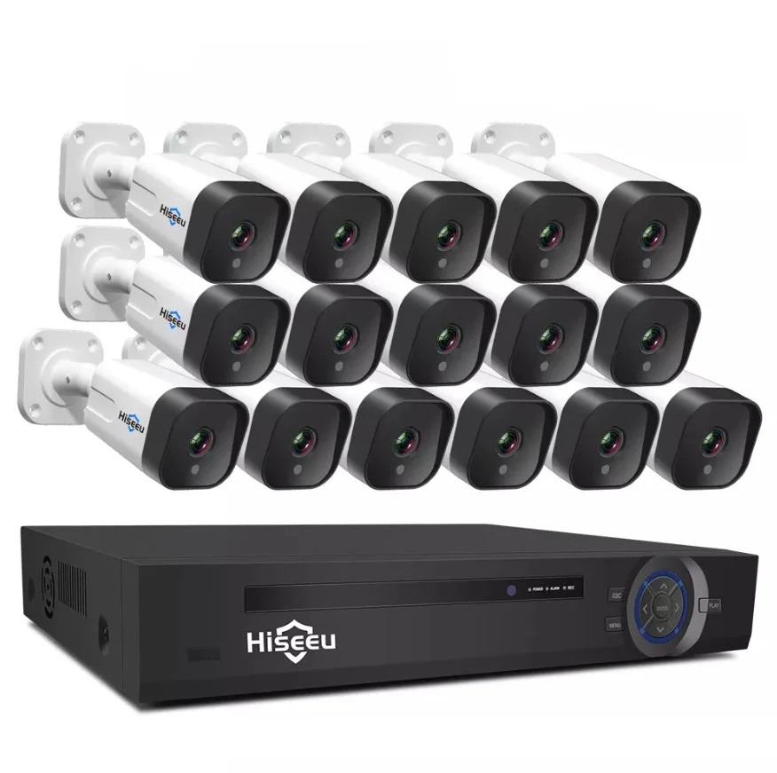 Hiseeu 16ch Poe Nvr 5mp Kit Outdoor Ip Camera System Face Detect h.265 Audio Video Surveillance Security Set Poe