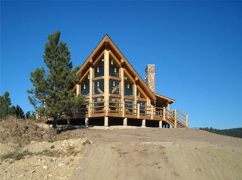 
Timber frame wooden house with big windows log home low cost woodhouse 