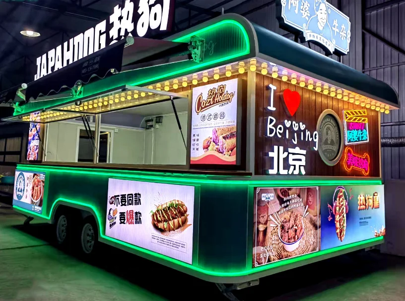 American Outdoor Mobile Food Trailer Snack Cart Hot dog Food Cart Mini Donut Food Cart with Kitchen