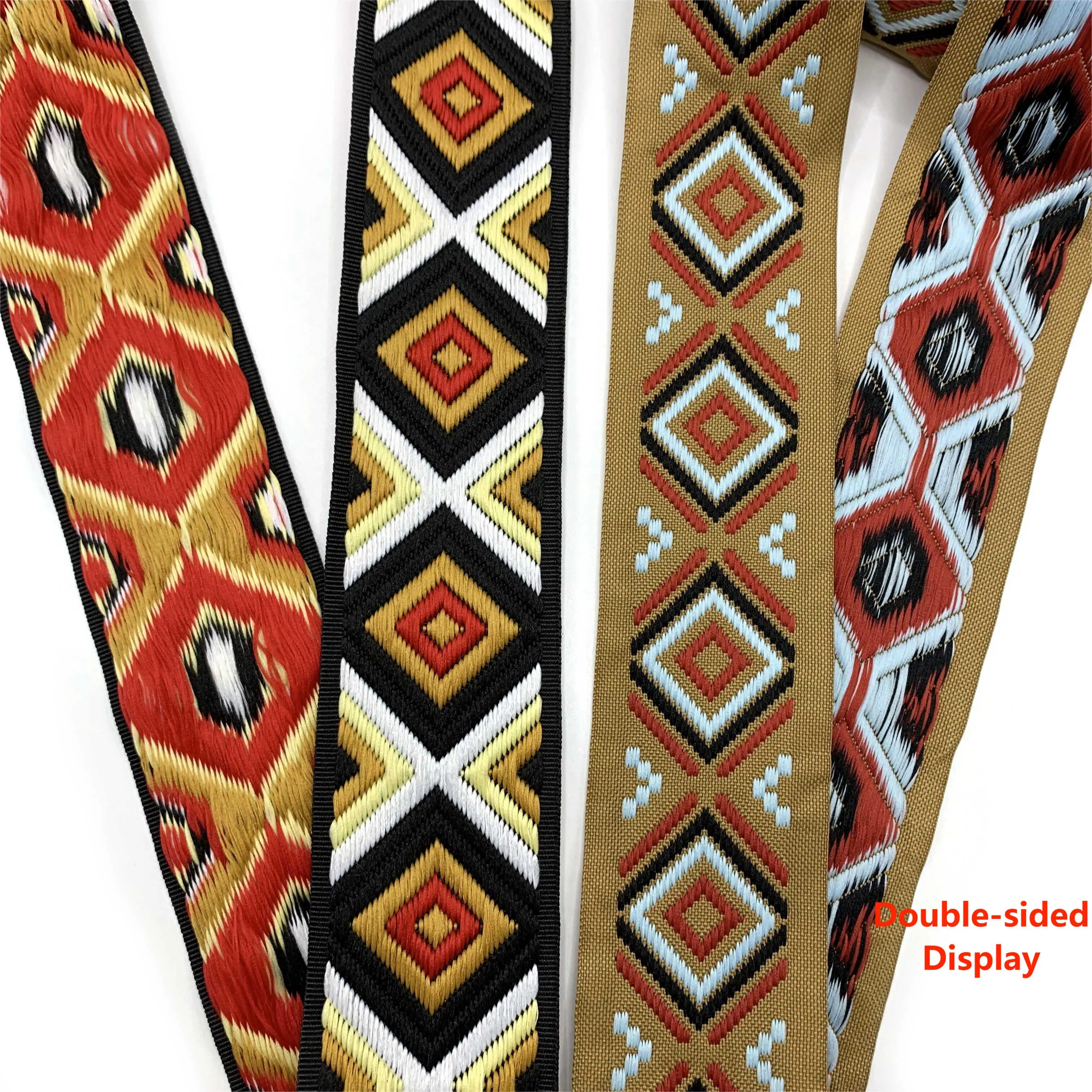 Custom Eco-friendly 5 cm Geometric Rhombus Diamond Pattern Polypropylene Webbing Polyester Jacquard Webbing