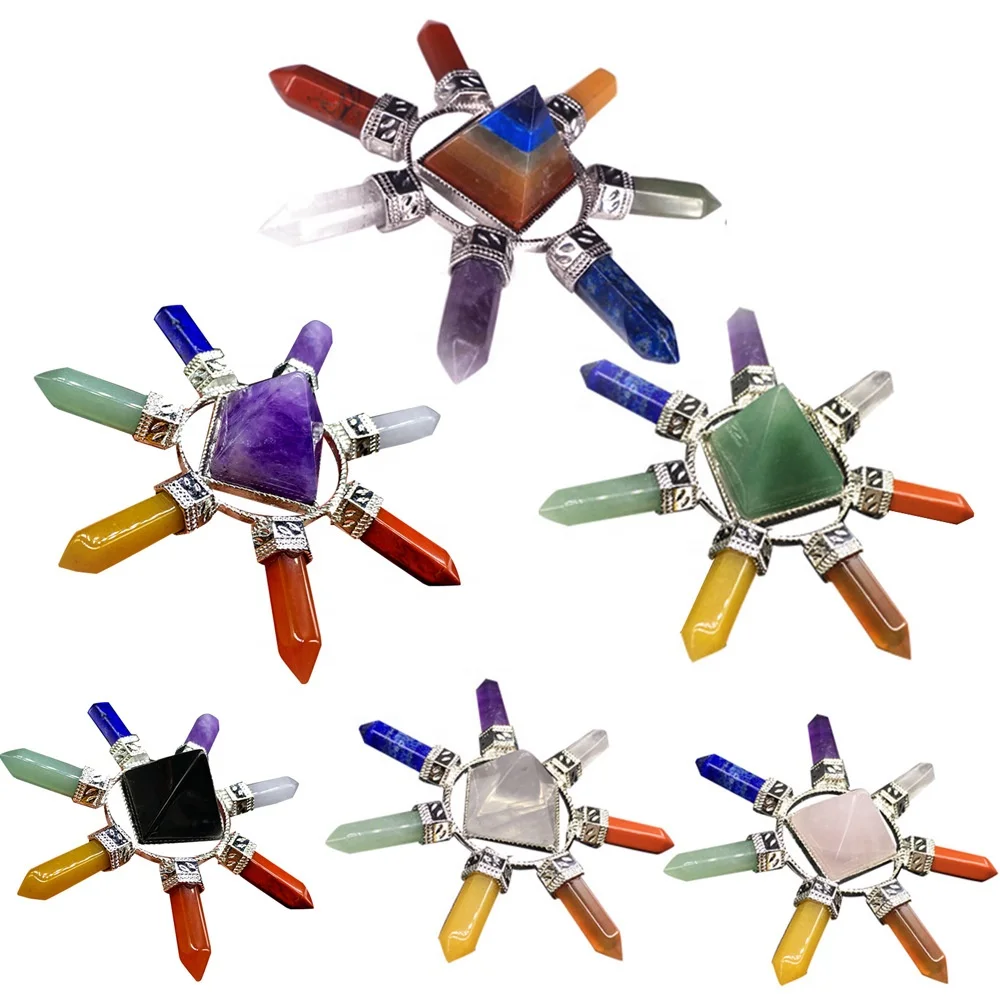 Rock crystal semi-precious stone seven chakra energy pyramid healing stone scalar  energy tower pyramid generator
