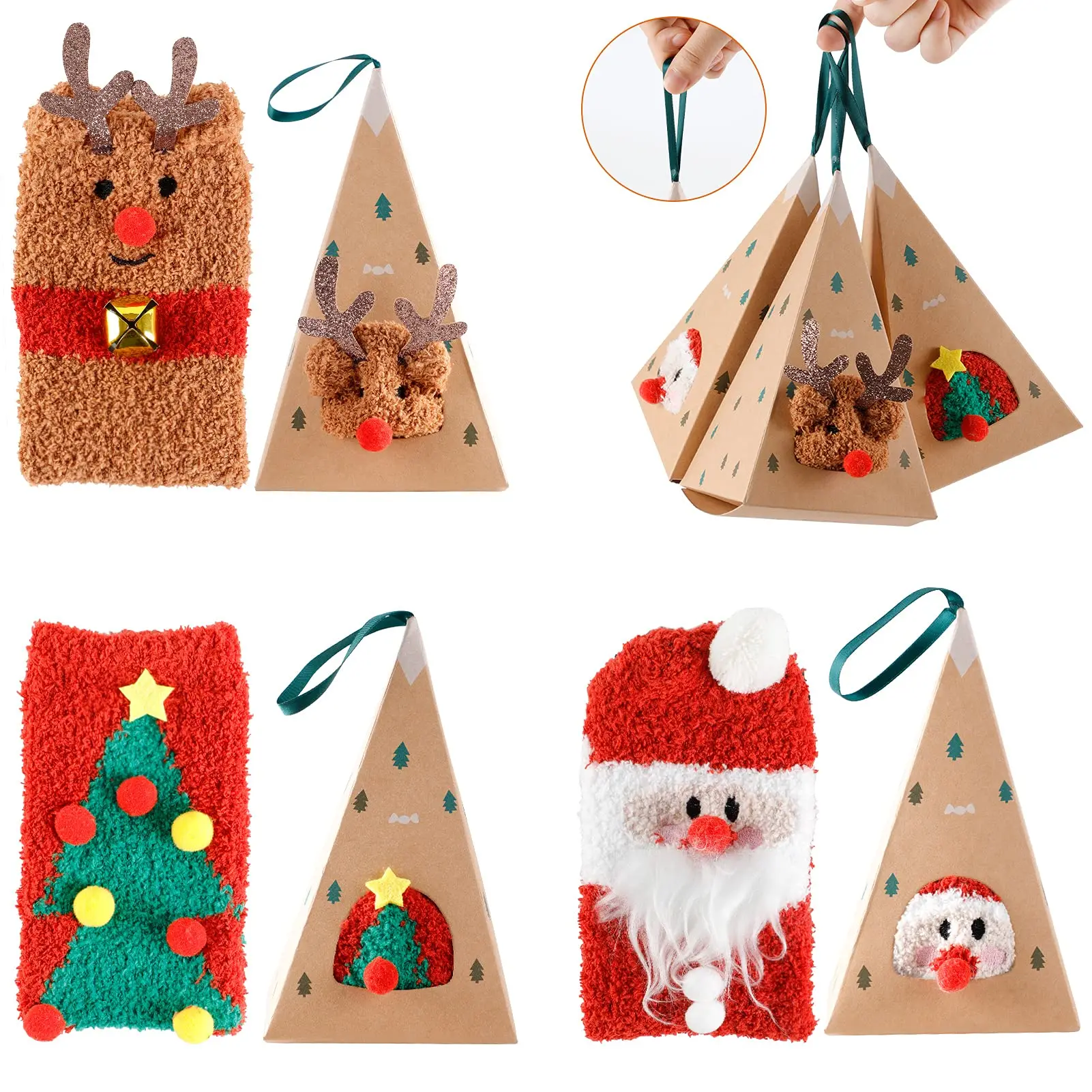 Fuzzy Slippers Christmas Xmas Warm Fluffy Cozy Socks Gifts for Men Women Winter Holiday Bed Set Cute Crew Sleeping Fleece