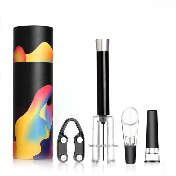 Air Pump Gift Set Wine Bottle Shaped Wine Bottle Opener Set in Tube Gift Box Best Selling 4pcs Silk Screen Printing 4 Color