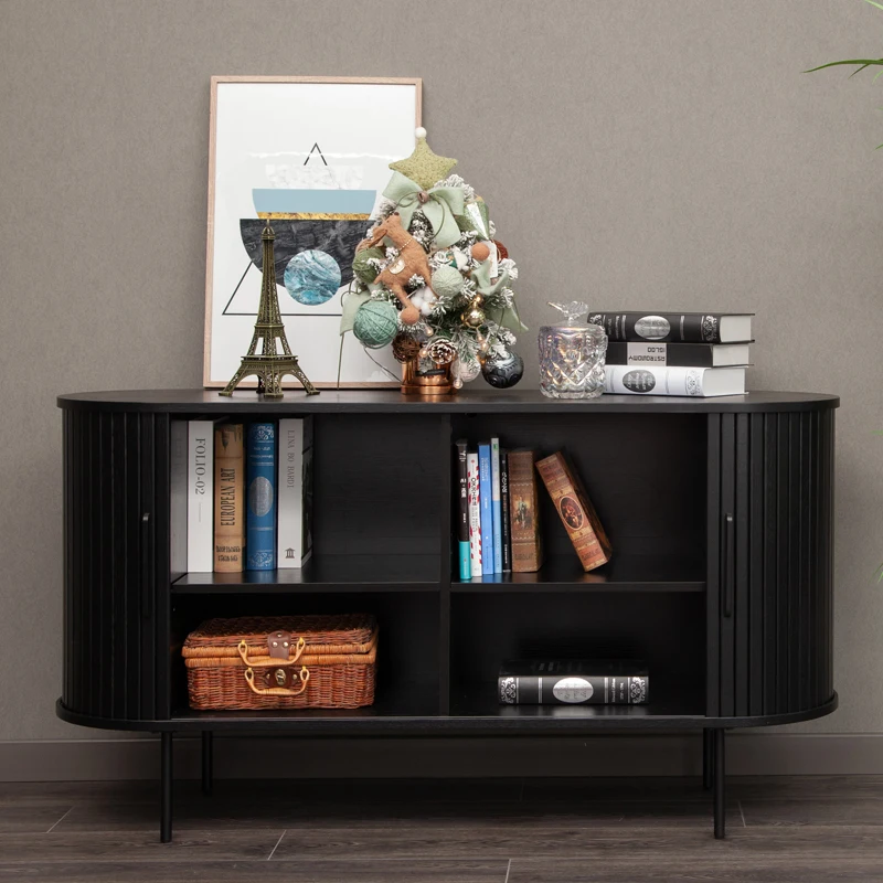 Distressed Sideboard Buffet Modern Solid Oak Veneer Console Table Slat Decoration Entrance Cabinet Rustic Sideboard Buffet