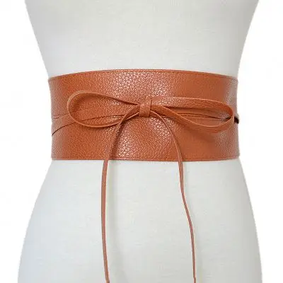 Metallic Color Soft Faux Leather Wide Belt Self Tie Wrap Around Waist Band Sequins Dress Belt