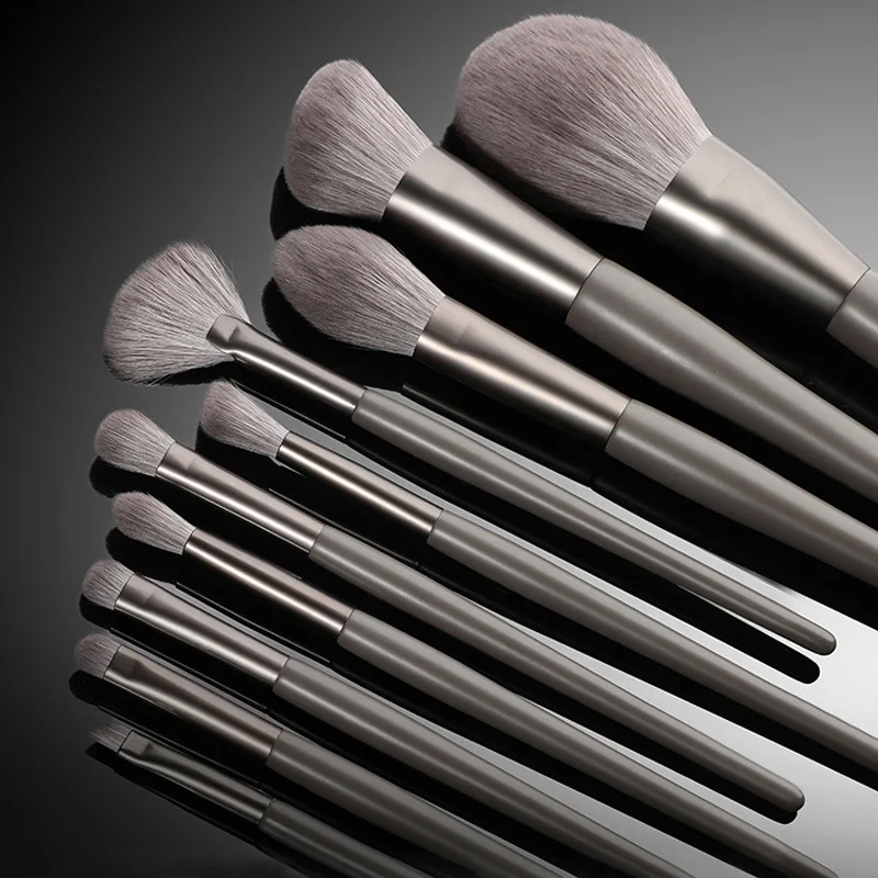Fashion 10pc Makeup Brush Set Angled Contour Blush Brush Cosmetic Gray Makeup Brushes