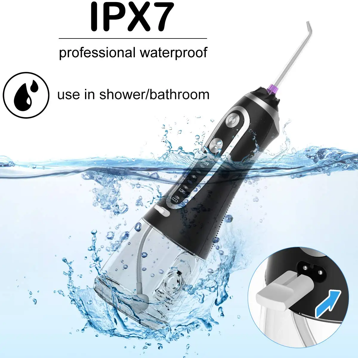 Home use quiet design IPX7 waterproof handheld cordless water flosser h2ofloss in stock