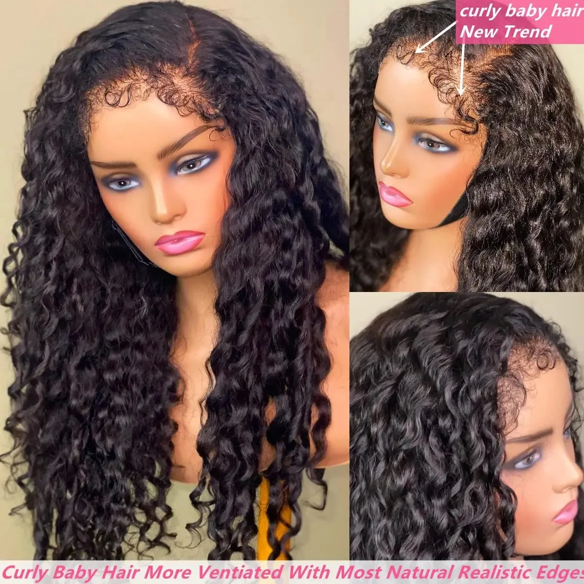 Wholesale 180% 250%  Density Curly Wave HD Lace Human Hair Wigs for Black Women Brazilian Virgin Hair Lace Front Wig Baby Hair